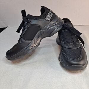 Guess Manys Logo Rhinestone Sneakers Womens Size 7.5M Black Faux Leather